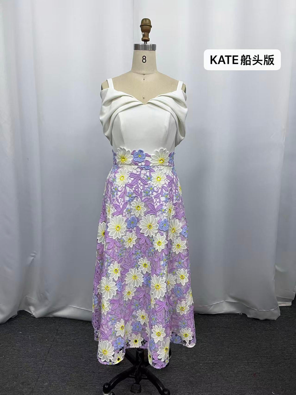 KATE Cream Lilac Embroidered Dress