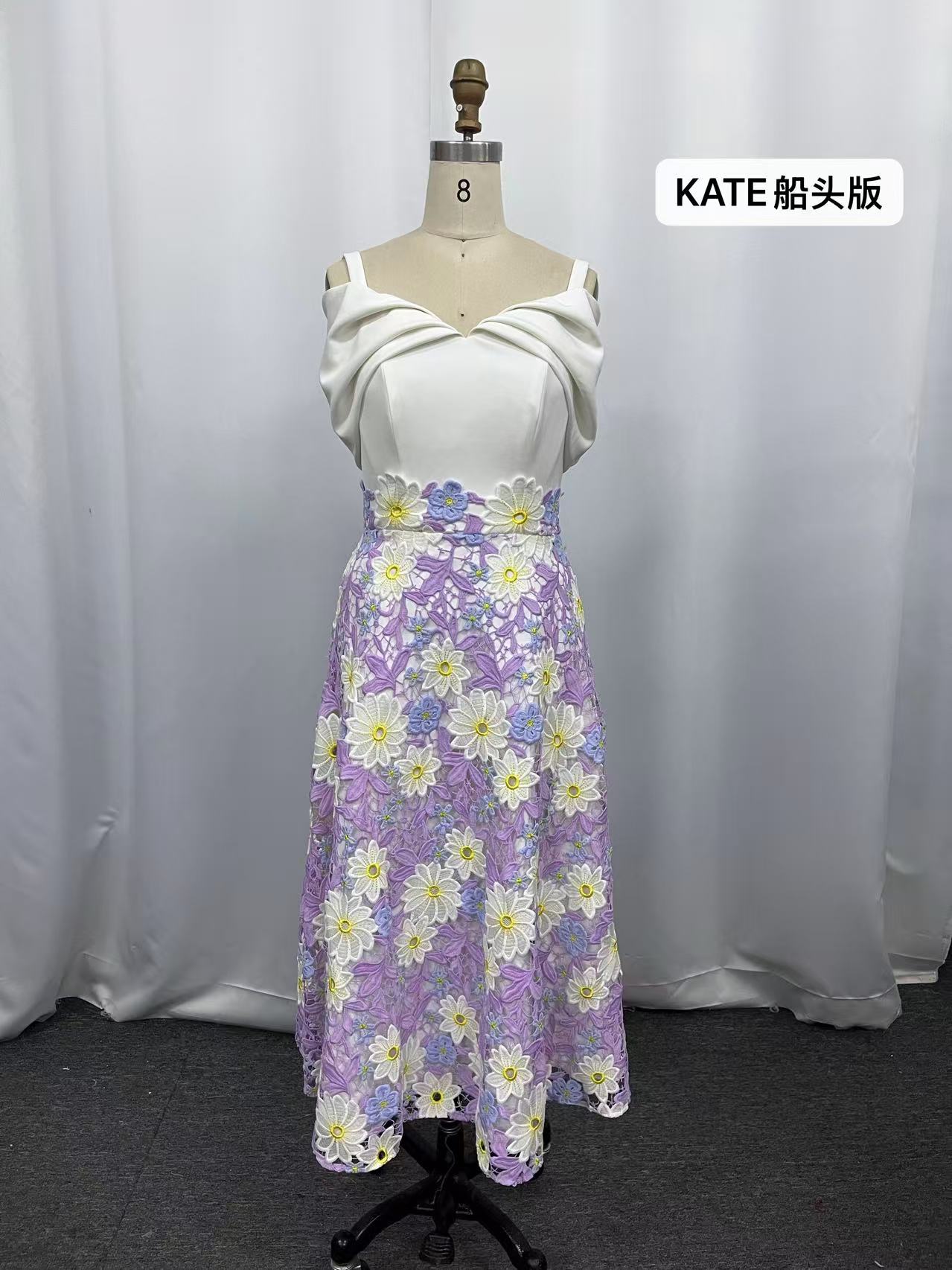 KATE Cream Lilac Embroidered Dress