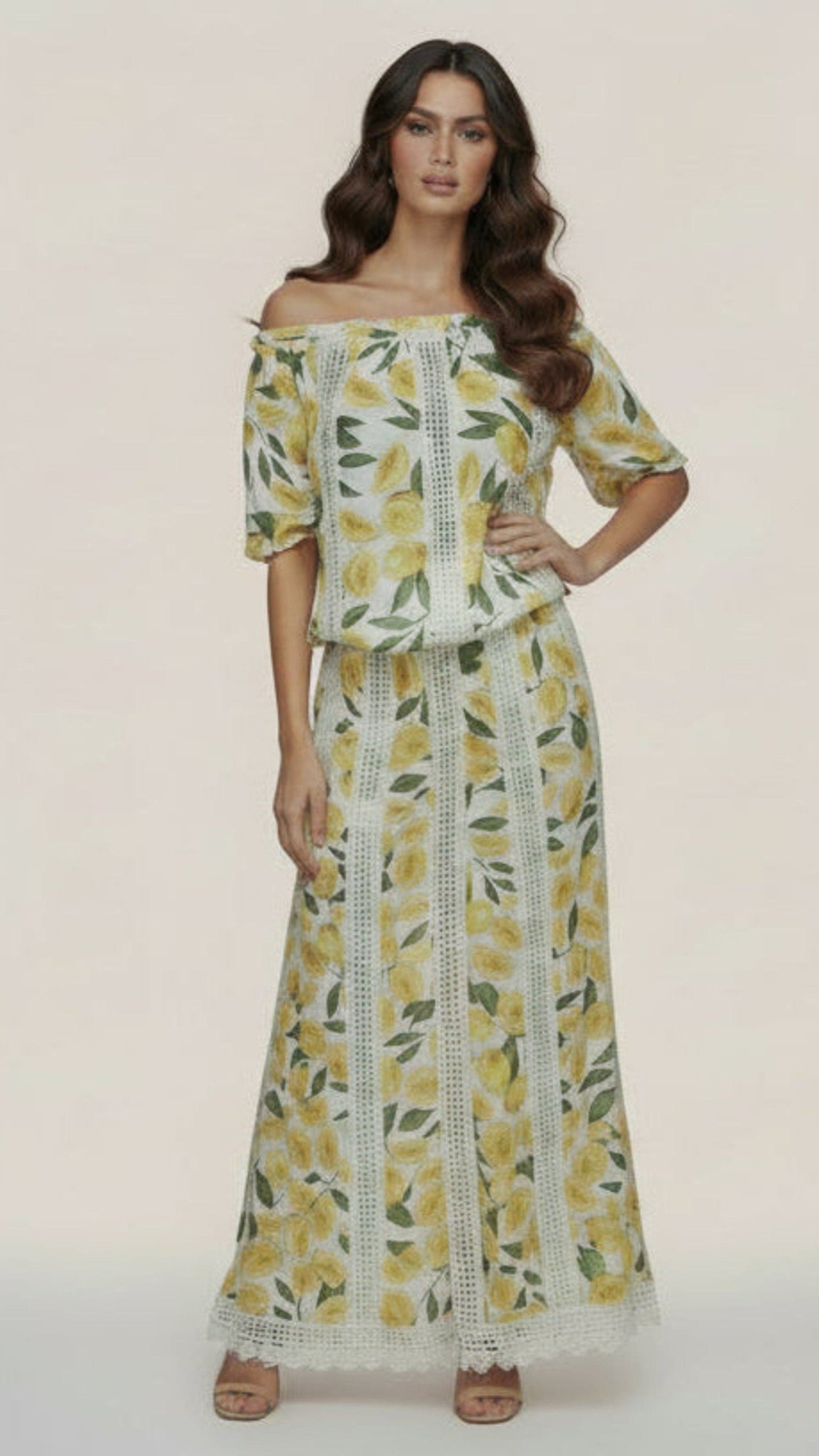NATALIE Lemon Print Maxi skirt co-ord