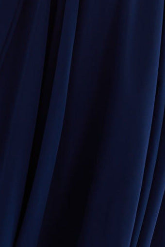 AMELIA Navy Chiffon Midaxi Dress with Ivory Applique Detail.