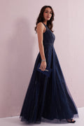 ANGEL Navy Embellished Beaded Maxi Dress.
