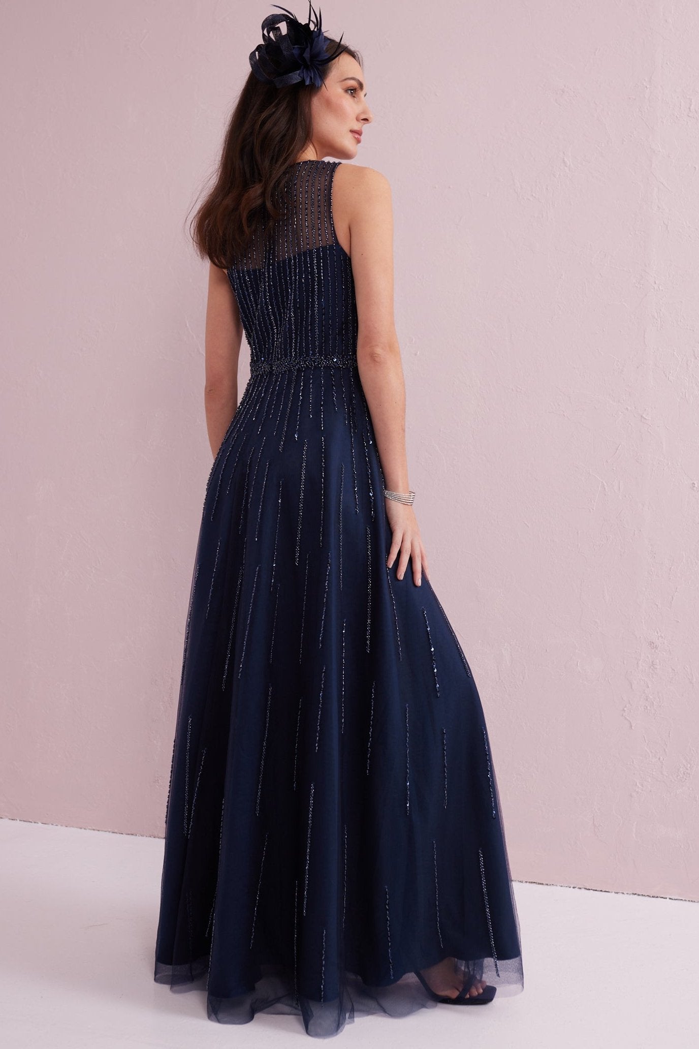 ANGEL Navy Embellished Beaded Maxi Dress.