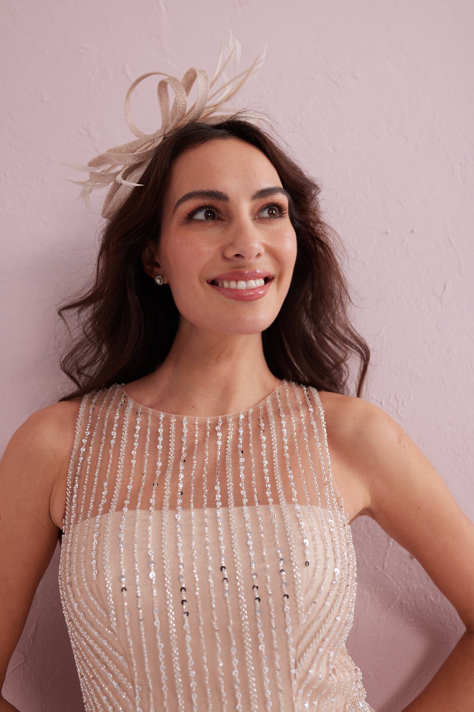 ANGEL Nude Embellished Beaded Maxi Dress.
