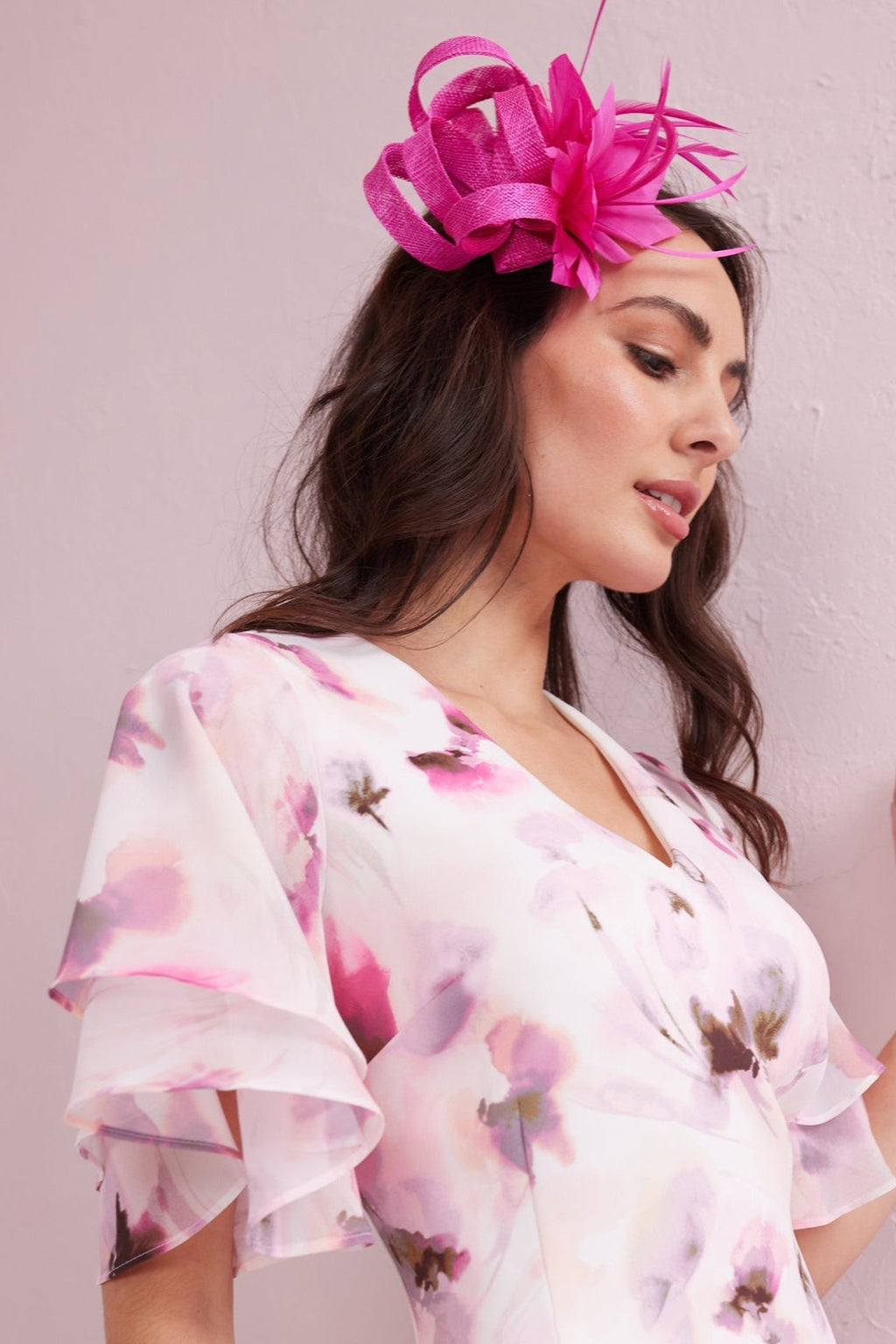ASTRID Blush Floral Print Hi Low Dress.