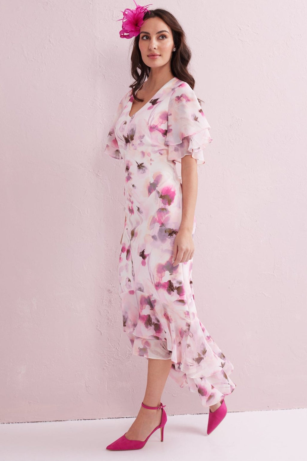 ASTRID Blush Floral Print Hi Low Dress.
