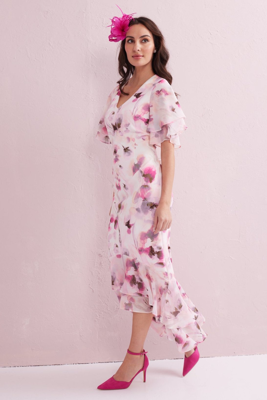 ASTRID Blush Floral Print Hi Low Dress.