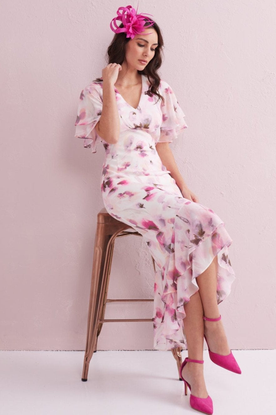 ASTRID Blush Floral Print Hi Low Dress.