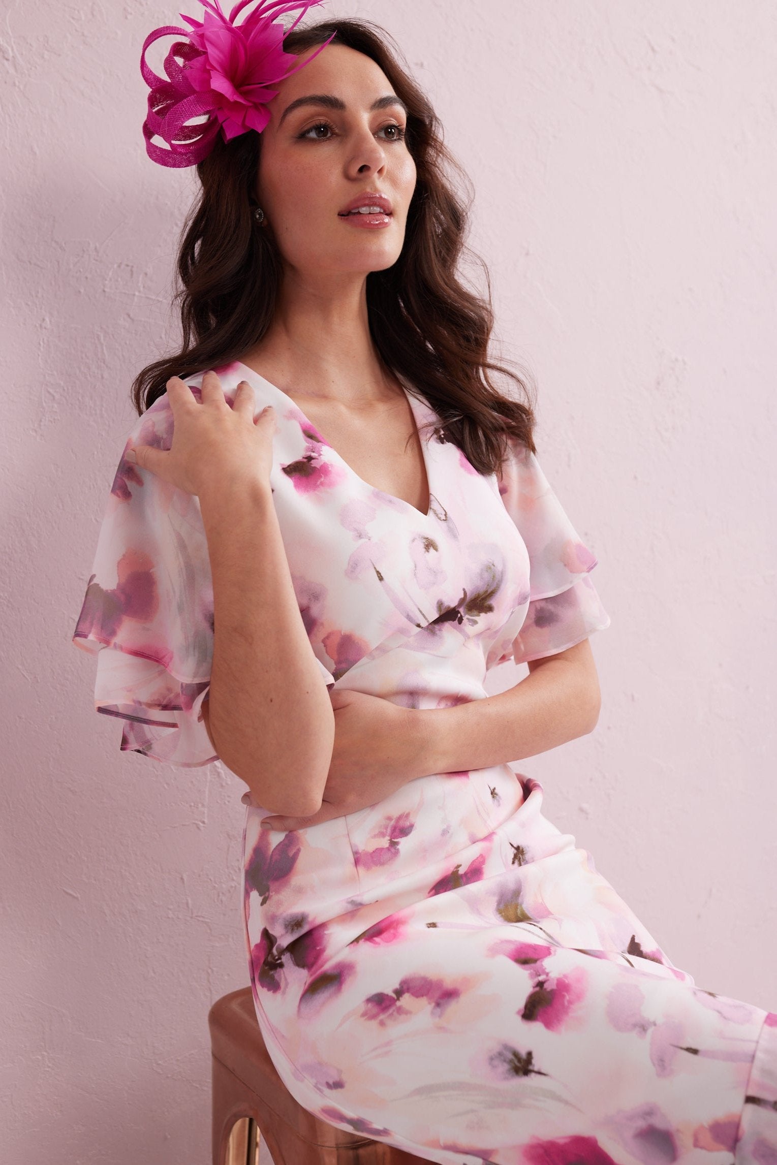 ASTRID Blush Floral Print Hi Low Dress.