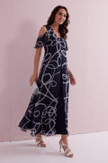AVA Navy Double Layer Split Front Maxi Dress.