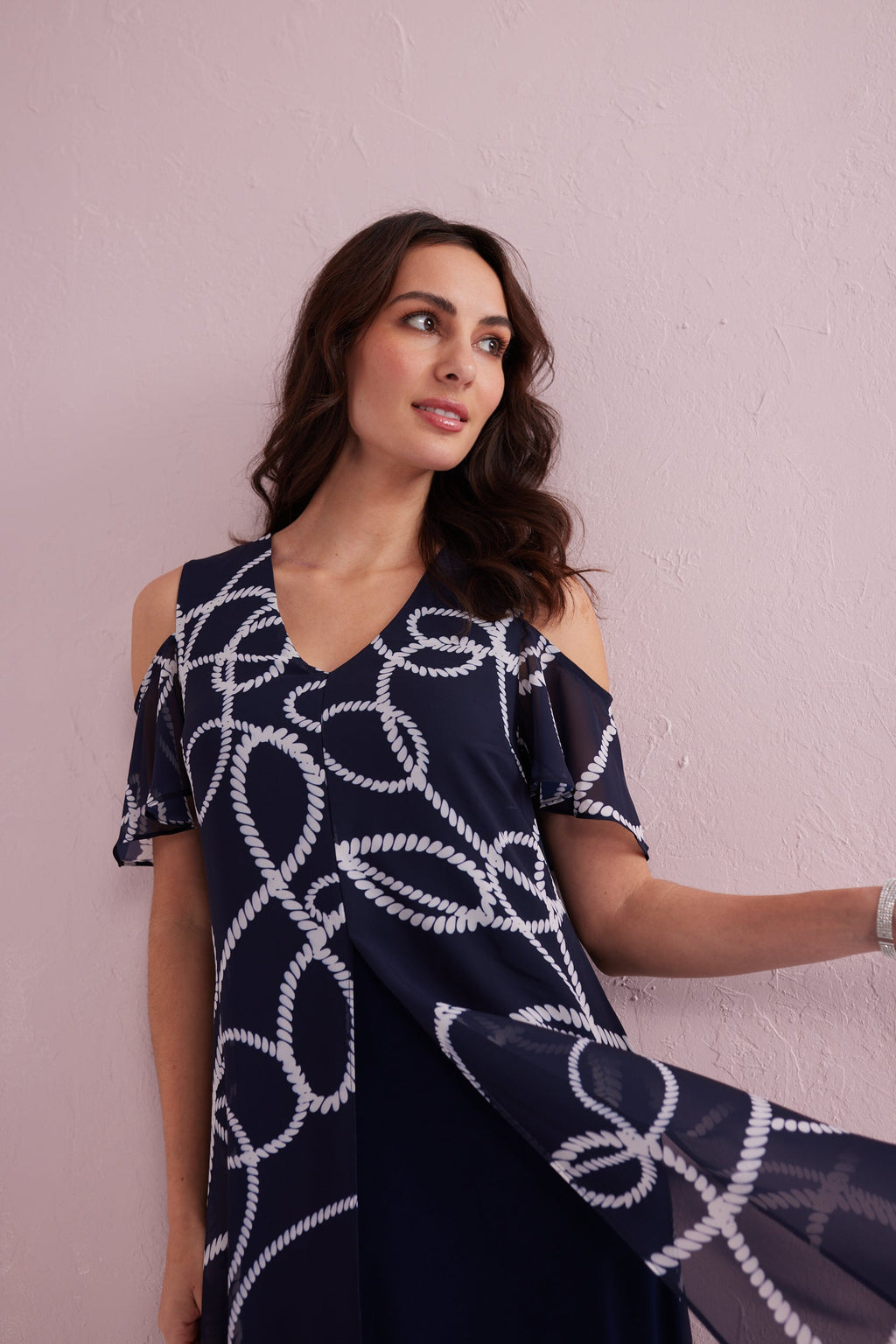 AVA Navy Double Layer Split Front Maxi Dress.