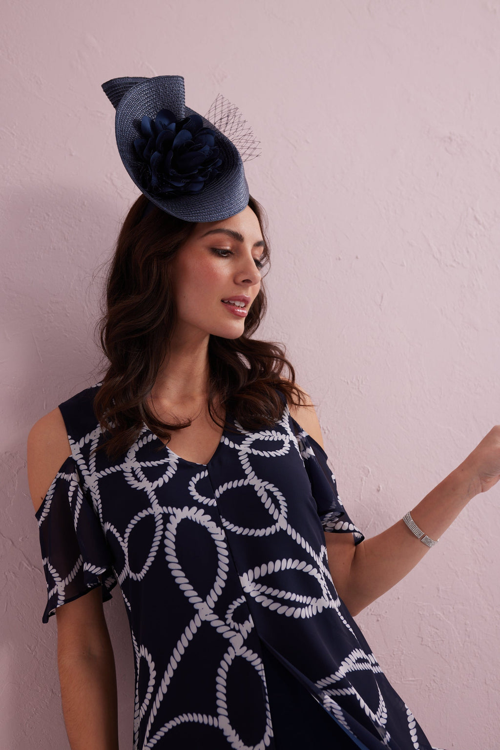 AVA Navy Double Layer Split Front Maxi Dress.