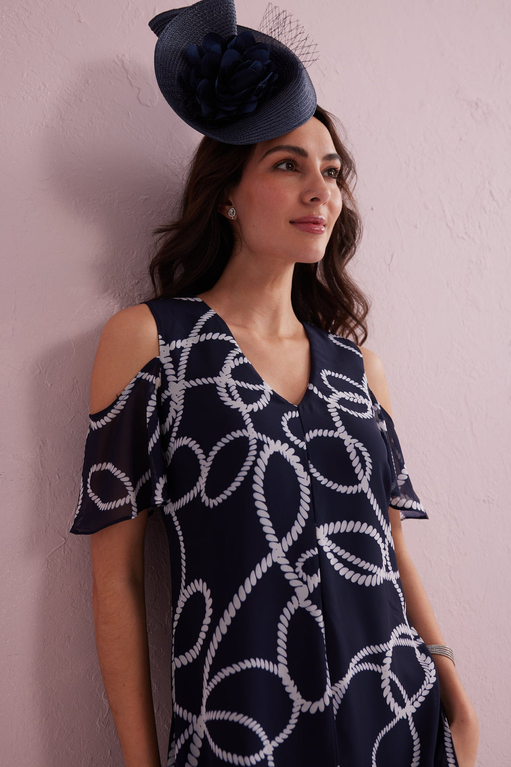 AVA Navy Double Layer Split Front Maxi Dress.