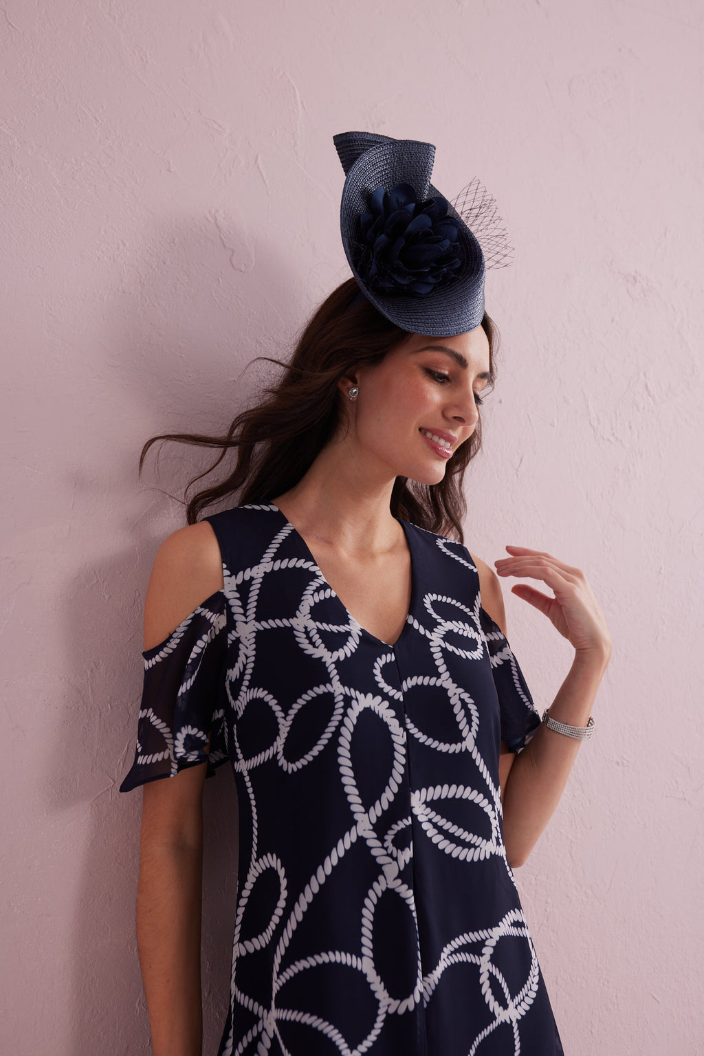 AVA Navy Double Layer Split Front Maxi Dress.