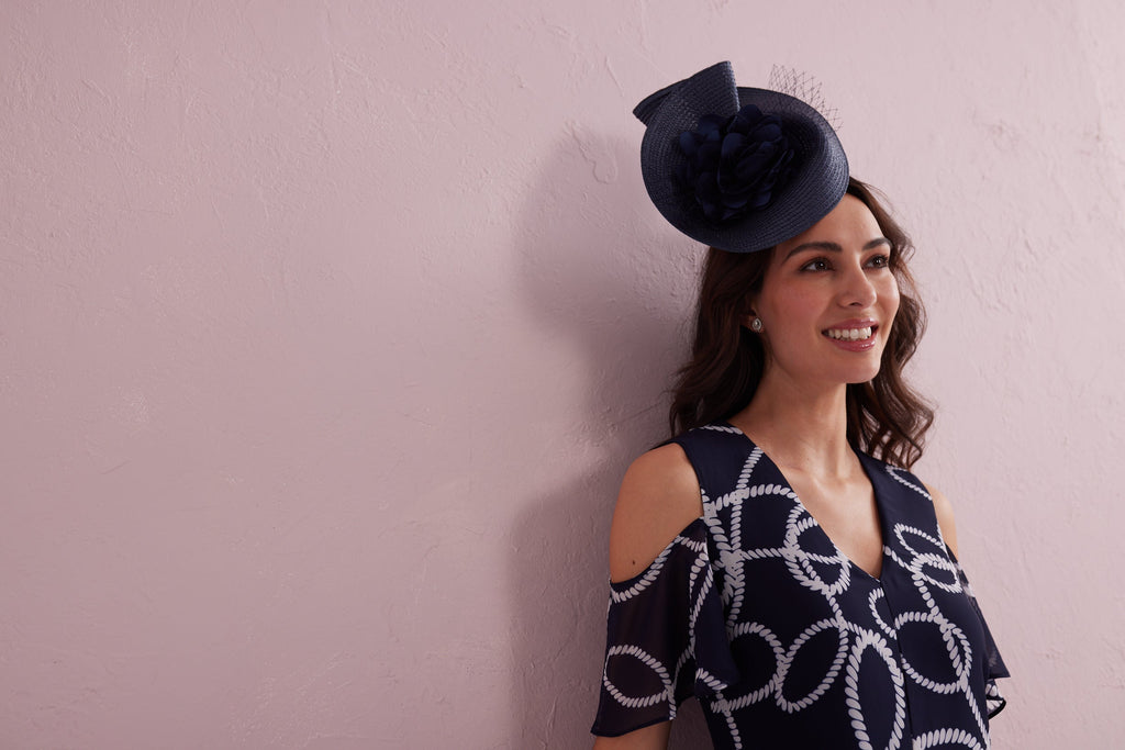 AVA Navy Double Layer Split Front Maxi Dress.