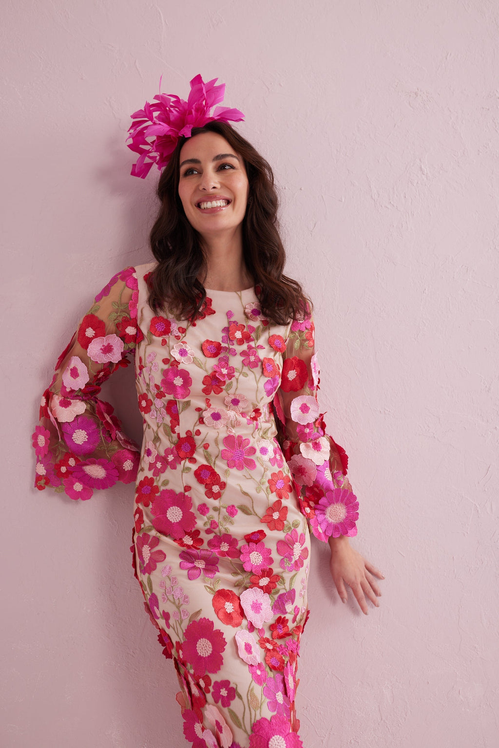 CARRIE Hot Pink Embroidered Shift dress.