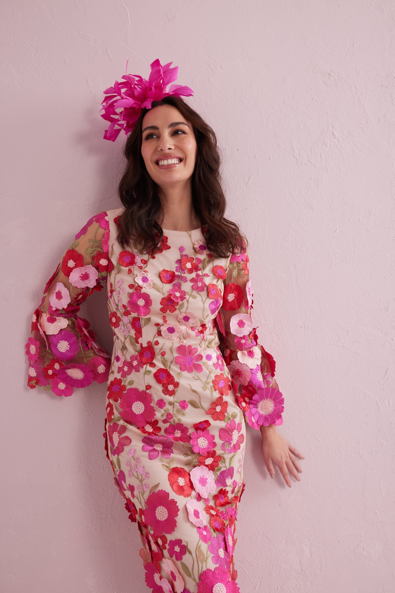 CARRIE Hot Pink Embroidered Shift dress.