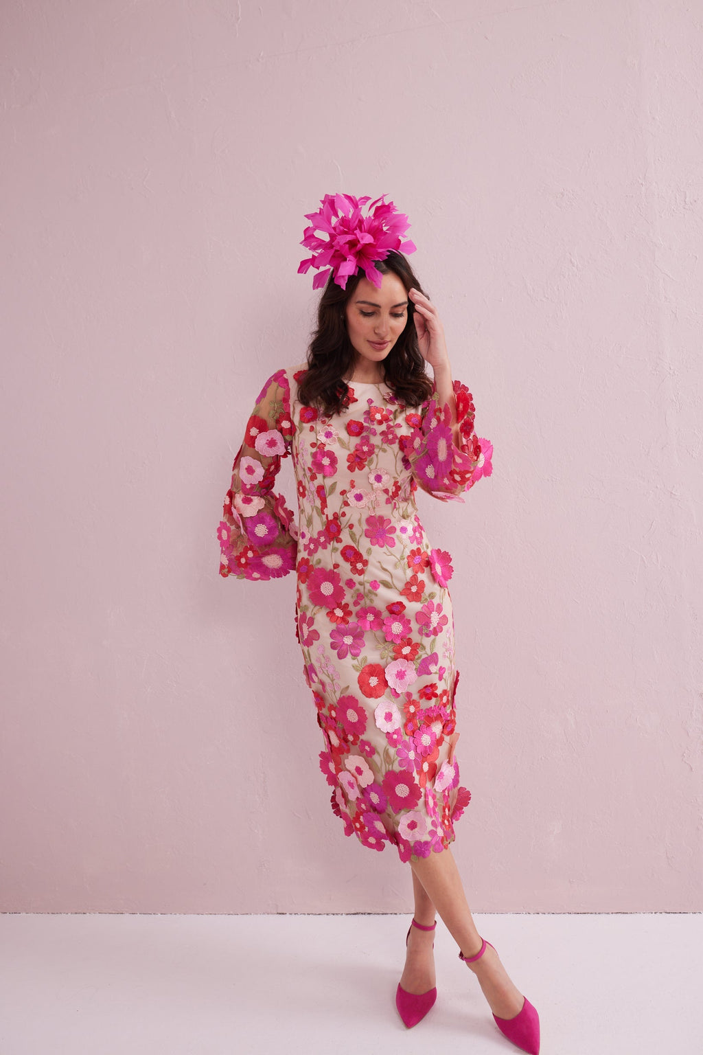 CARRIE Hot Pink Embroidered Shift dress.