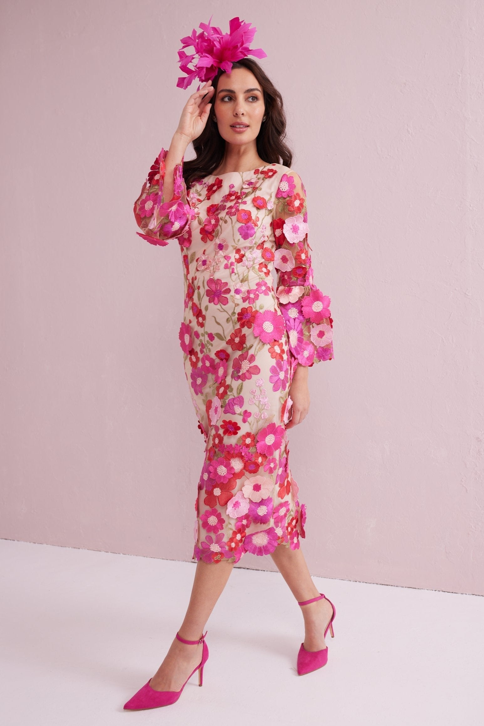 CARRIE Hot Pink Embroidered Shift dress.
