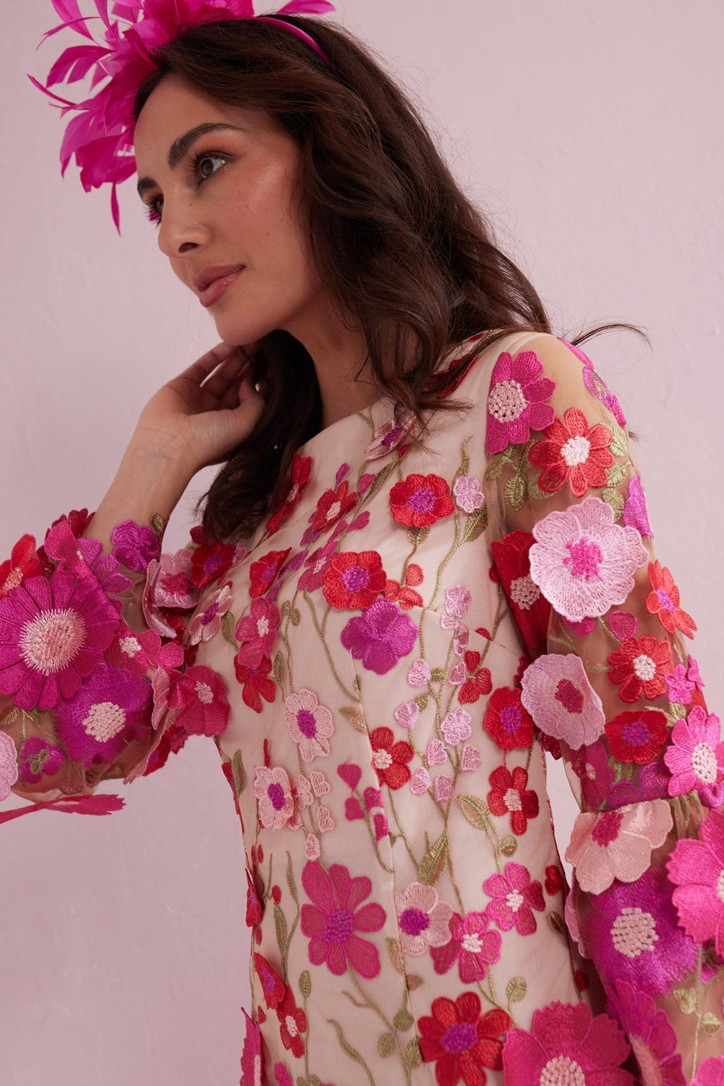 CARRIE Hot Pink Embroidered Shift dress.