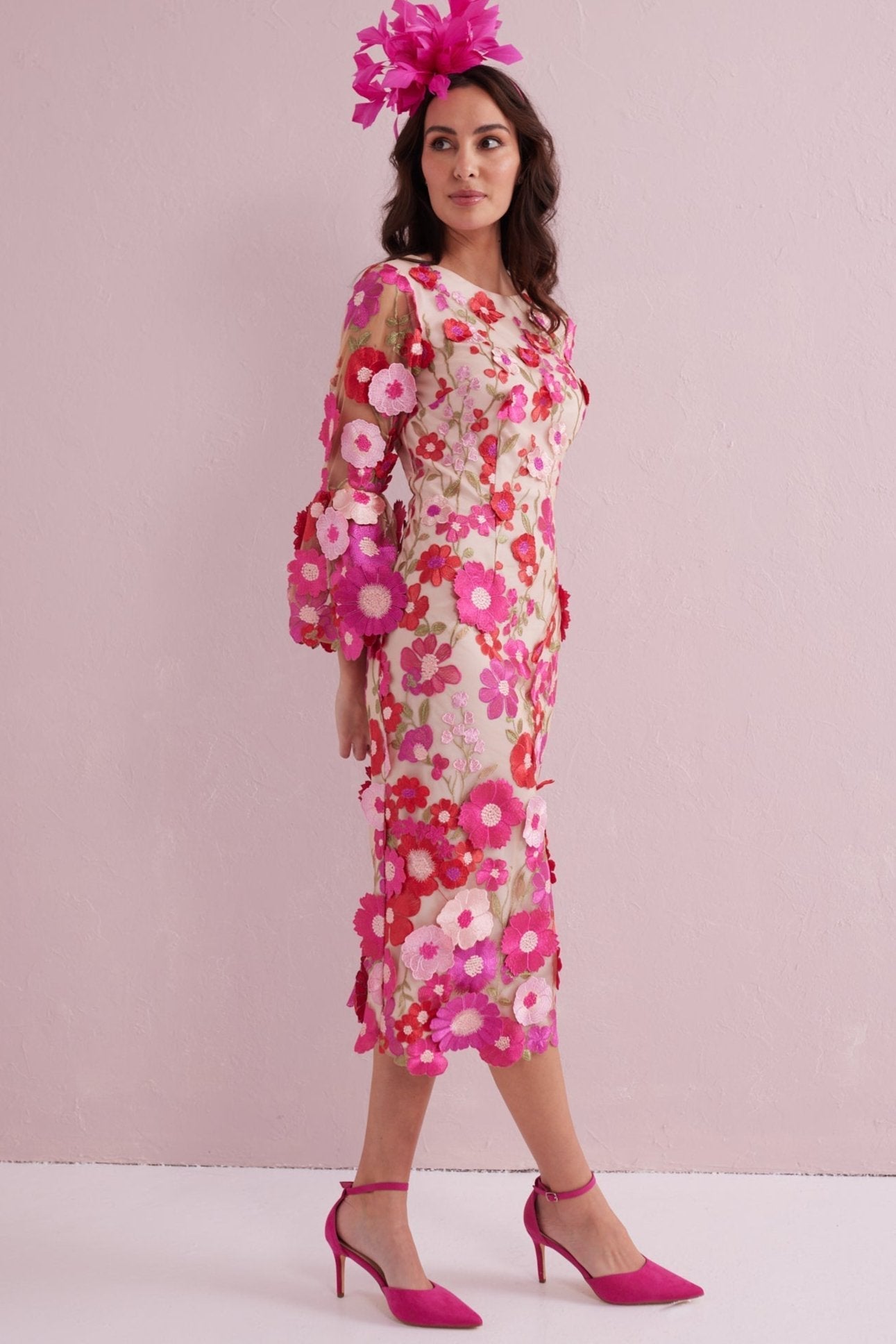 CARRIE Hot Pink Embroidered Shift dress.