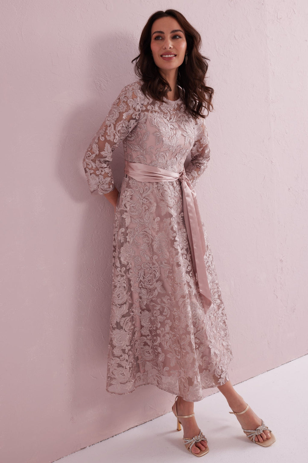 EMILY Dusky Pink Embroidered Prom Dress.