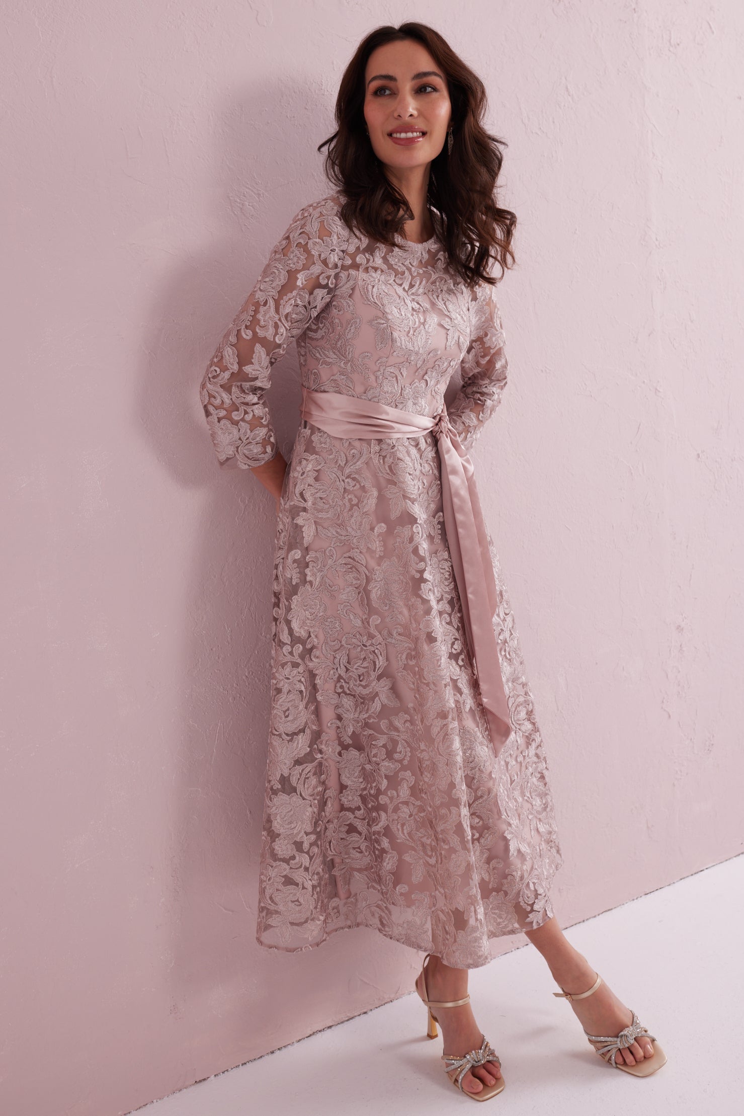 EMILY Dusky Pink Embroidered Prom Dress.