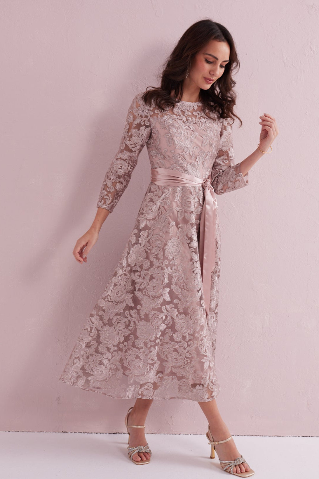 EMILY Dusky Pink Embroidered Prom Dress.
