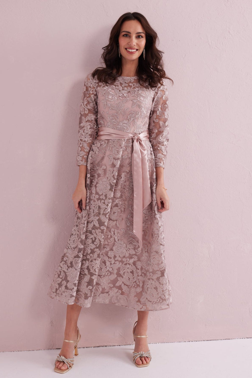EMILY Dusky Pink Embroidered Prom Dress.