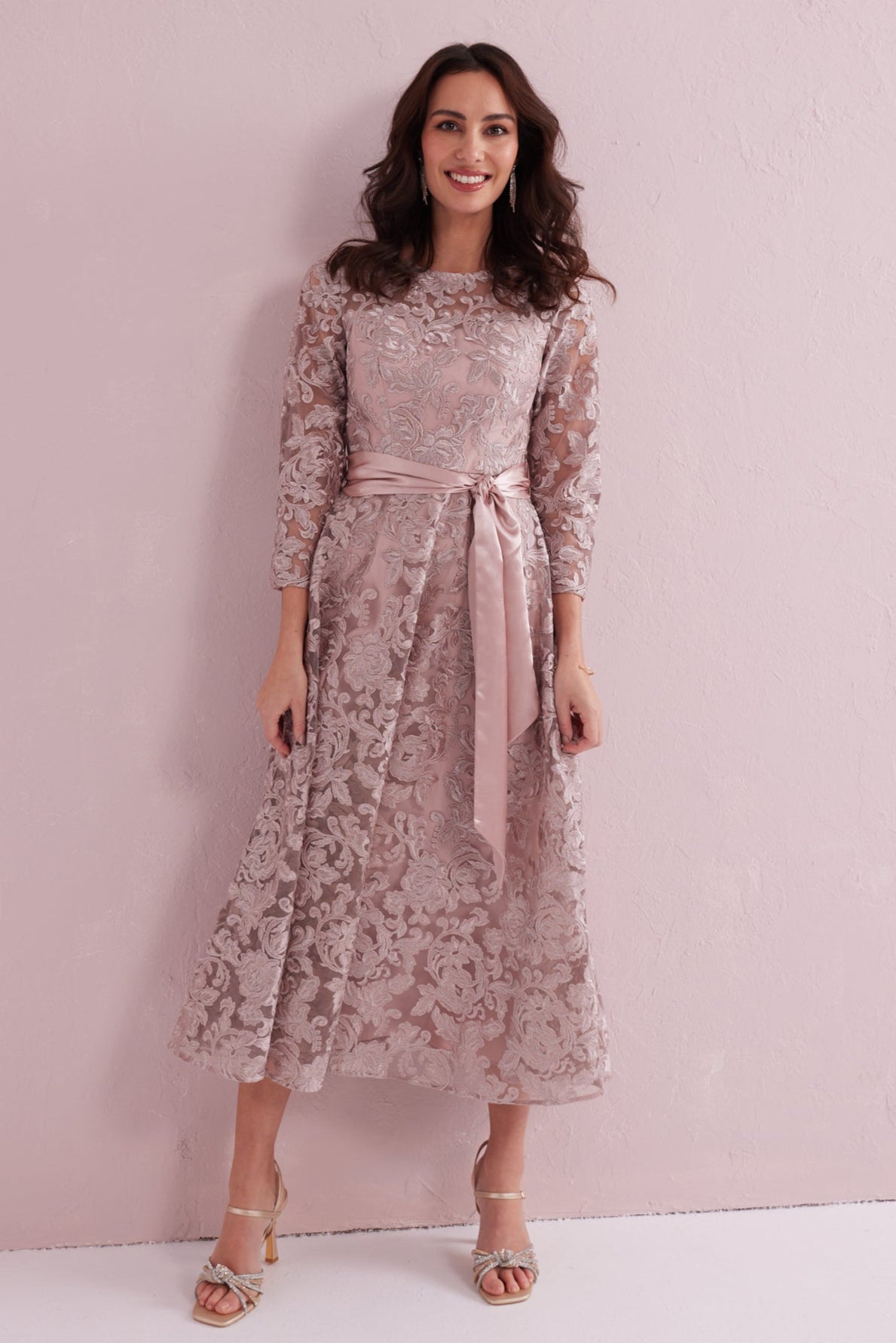 EMILY Dusky Pink Embroidered Prom Dress.
