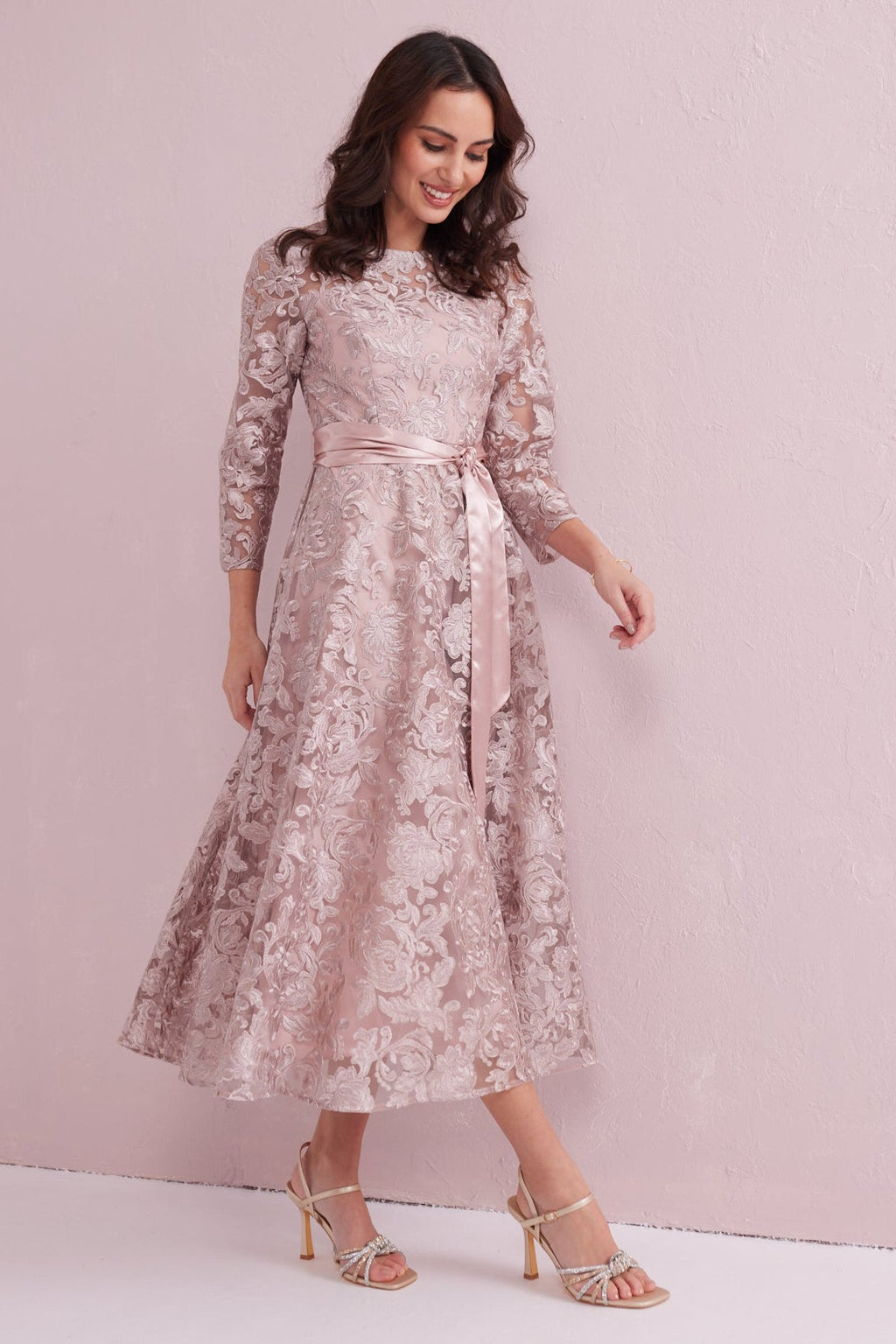 EMILY Dusky Pink Embroidered Prom Dress.
