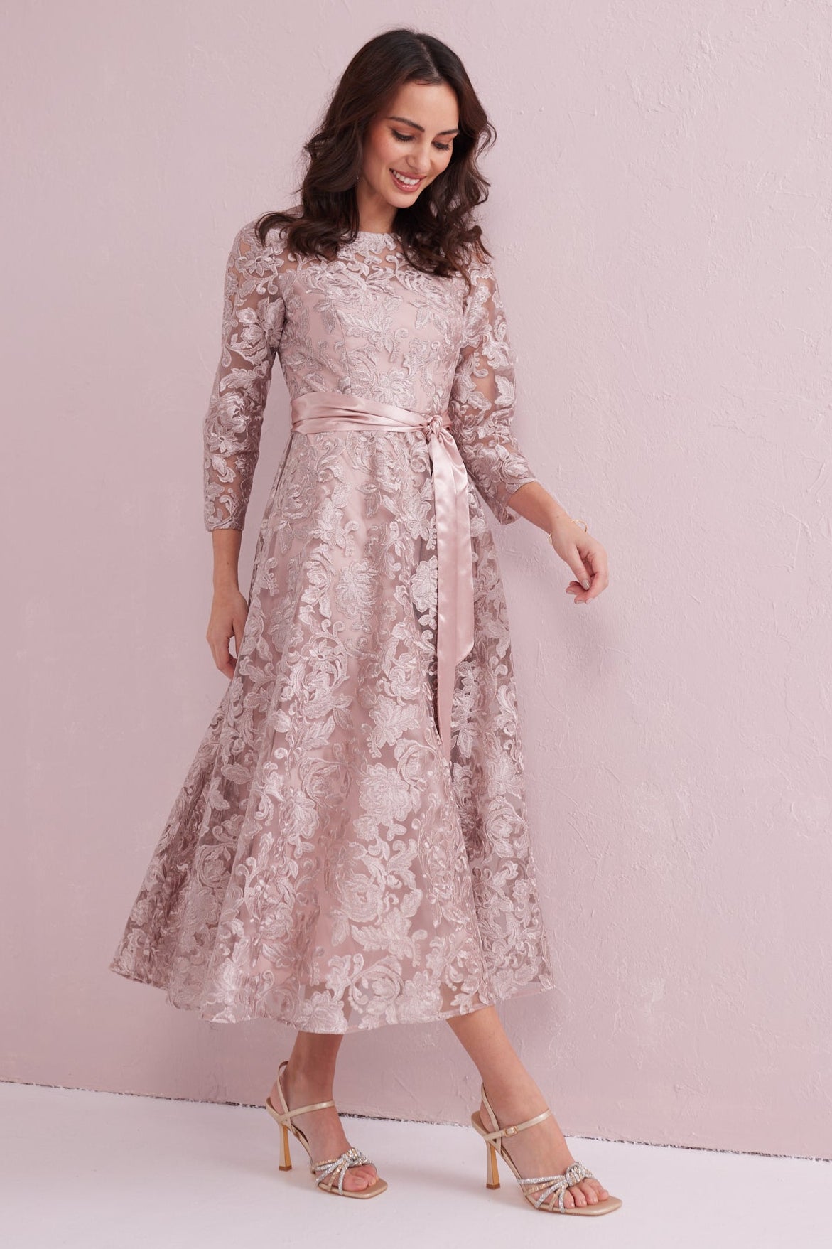 EMILY Dusky Pink Embroidered Prom Dress.