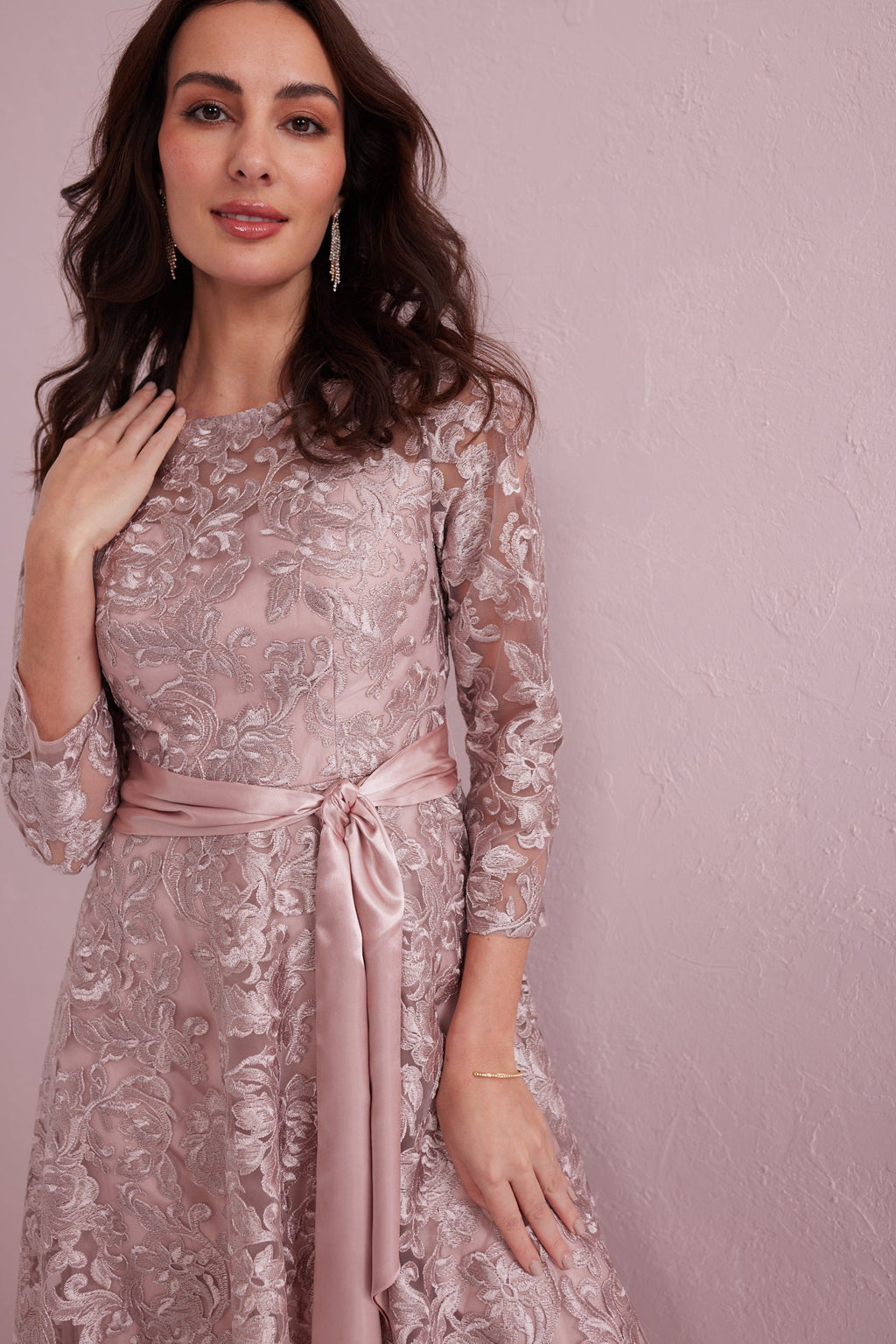 EMILY Dusky Pink Embroidered Prom Dress.