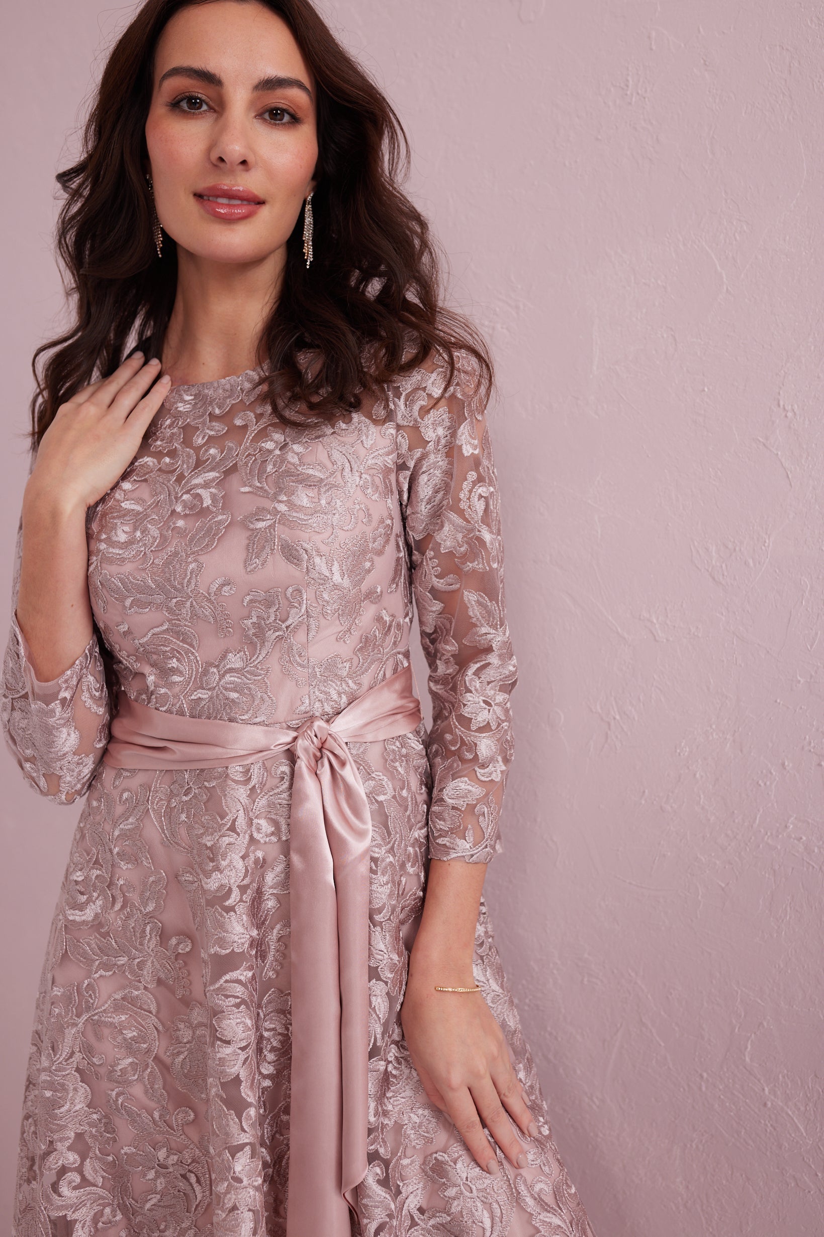 EMILY Dusky Pink Embroidered Prom Dress.