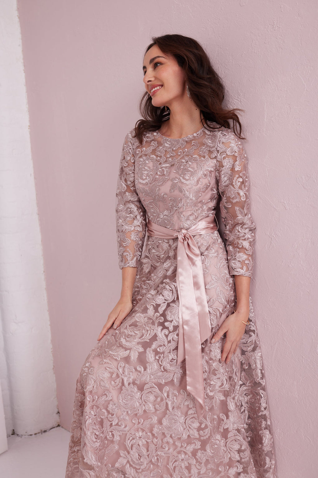 EMILY Dusky Pink Embroidered Prom Dress.