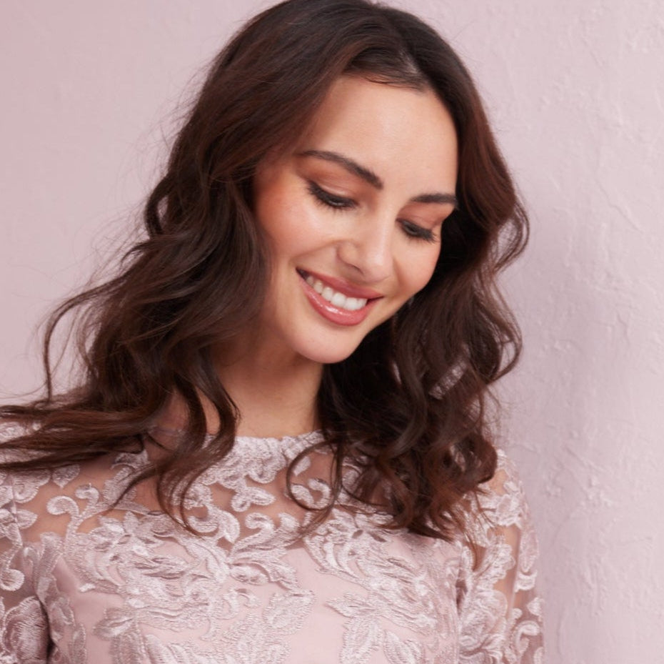 EMILY Dusky Pink Embroidered Prom Dress.
