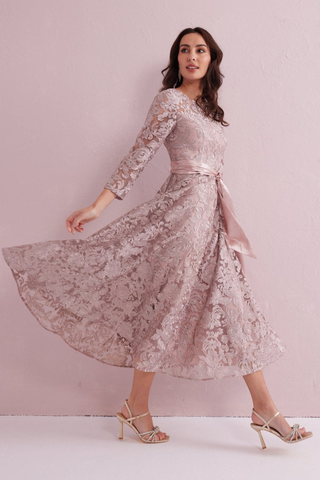 EMILY Dusky Pink Embroidered Prom Dress.