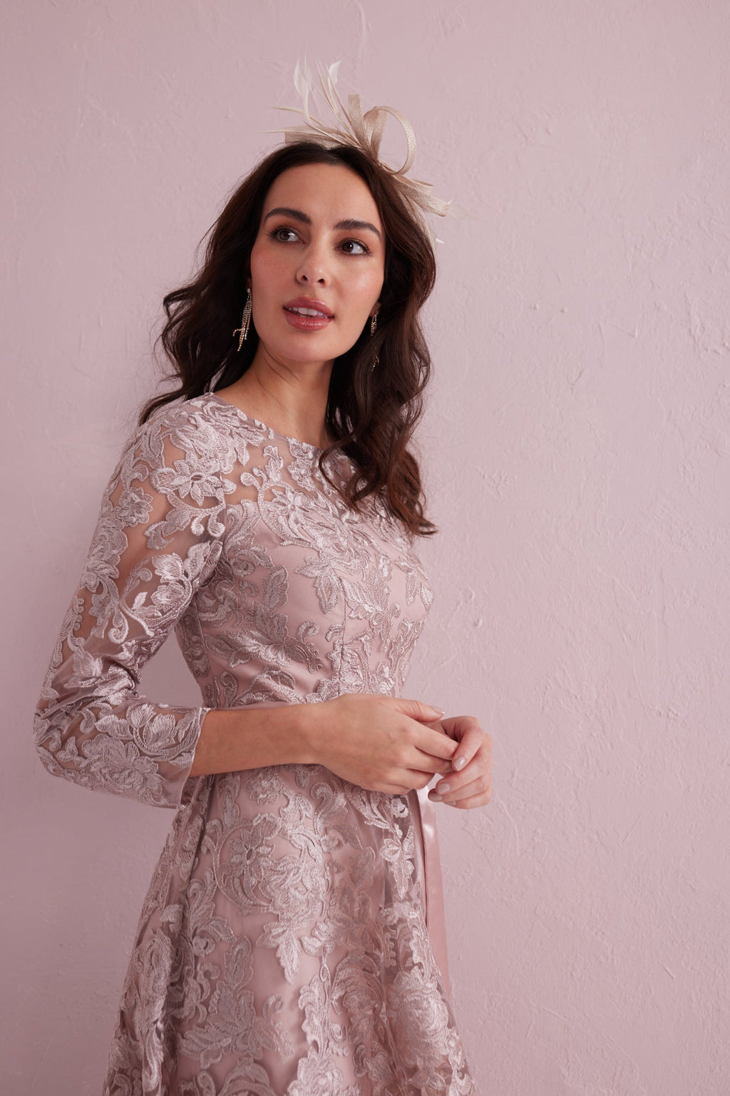 EMILY Dusky Pink Embroidered Prom Dress.