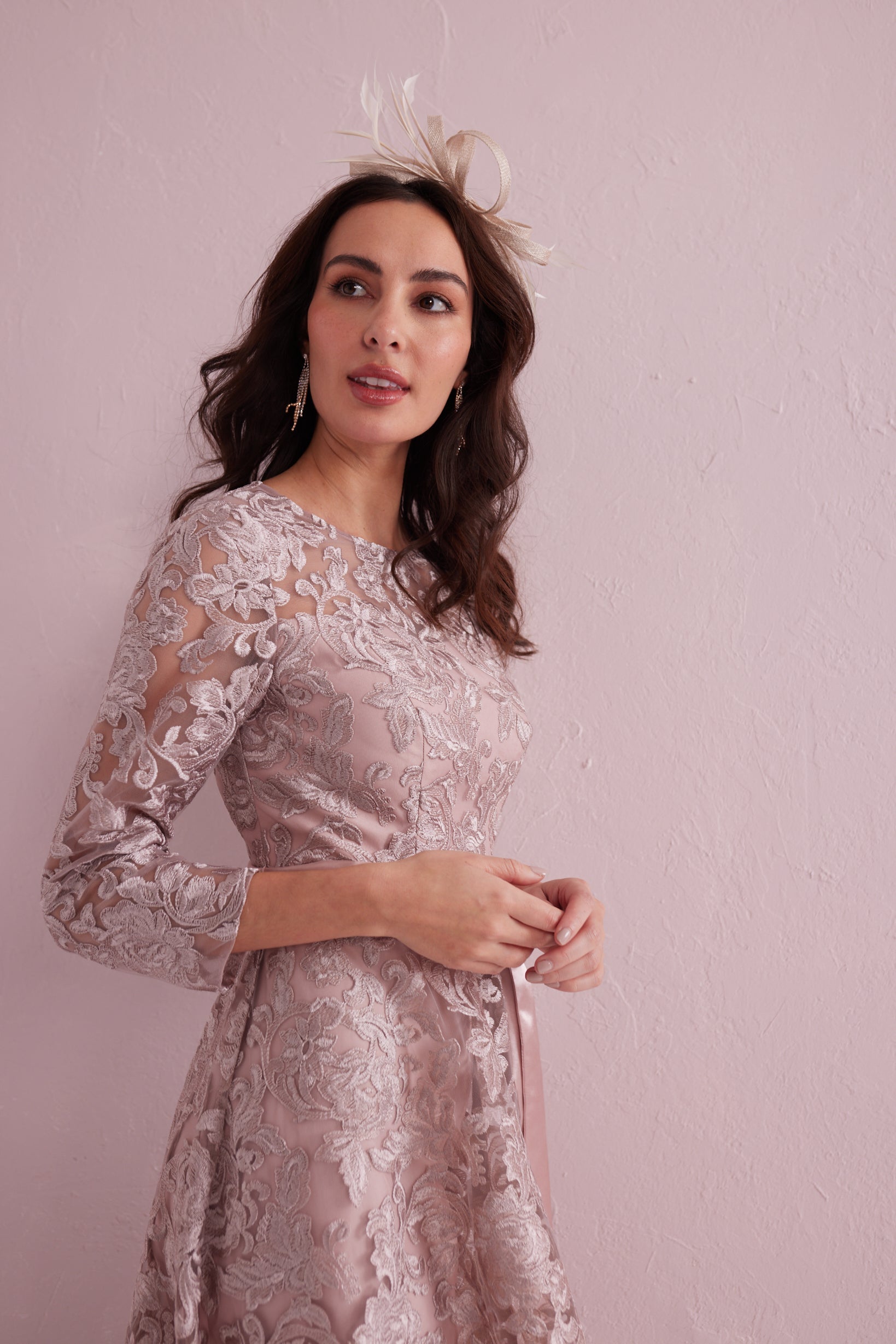 EMILY Dusky Pink Embroidered Prom Dress.