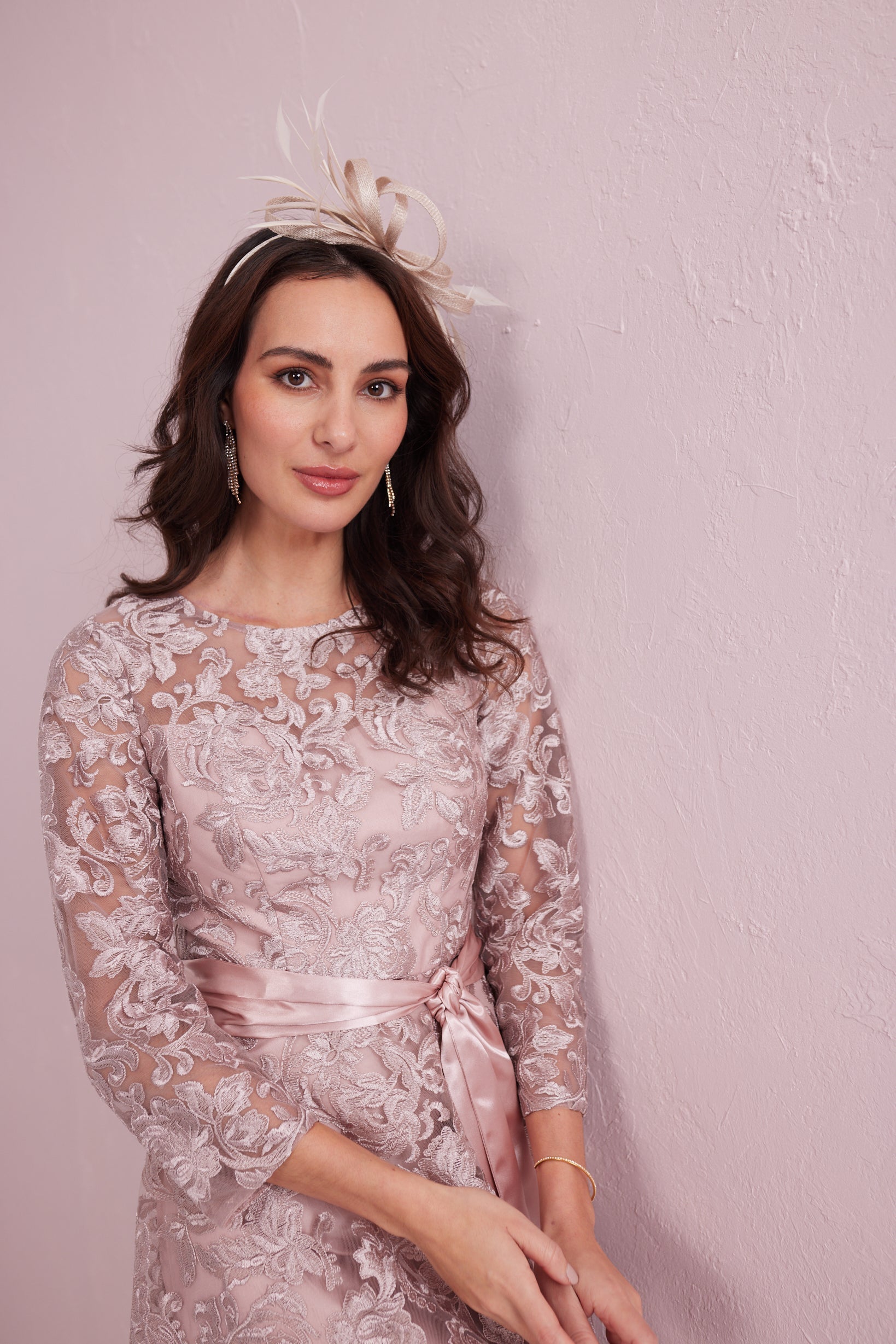 EMILY Dusky Pink Embroidered Prom Dress.