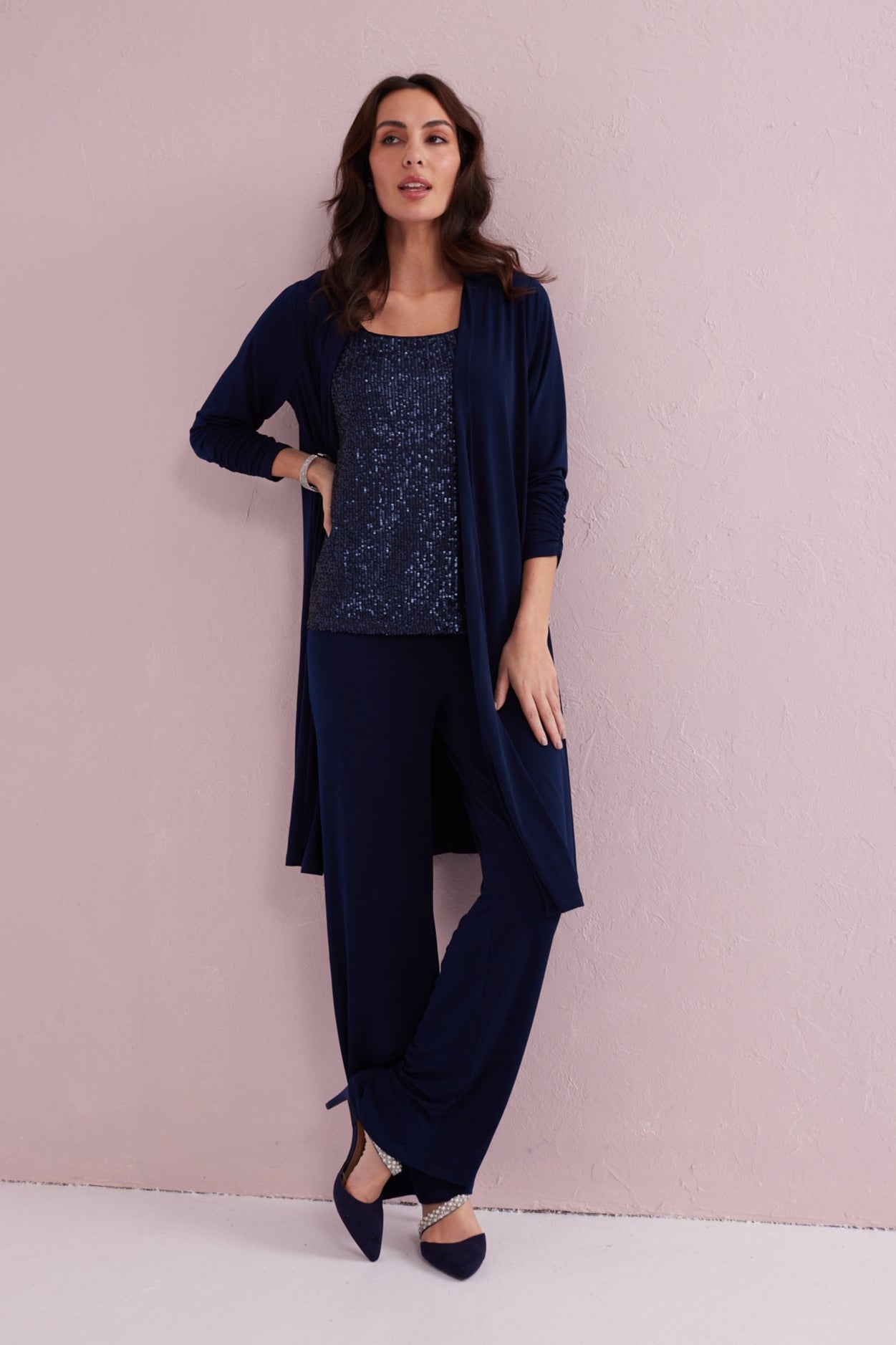 ESTELLE Navy 3pc co-ord trouser set.