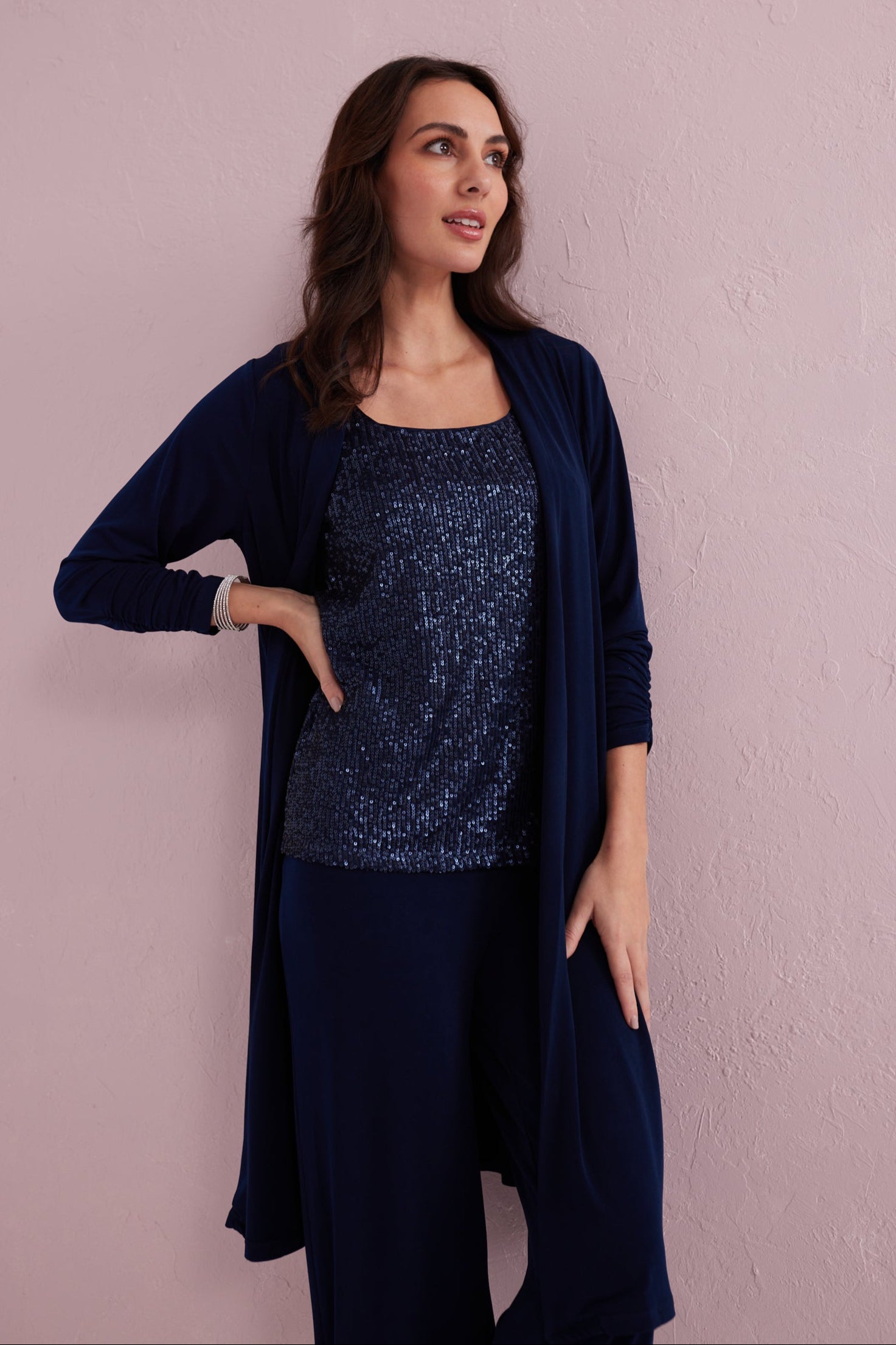 ESTELLE Navy 3pc co-ord trouser set.