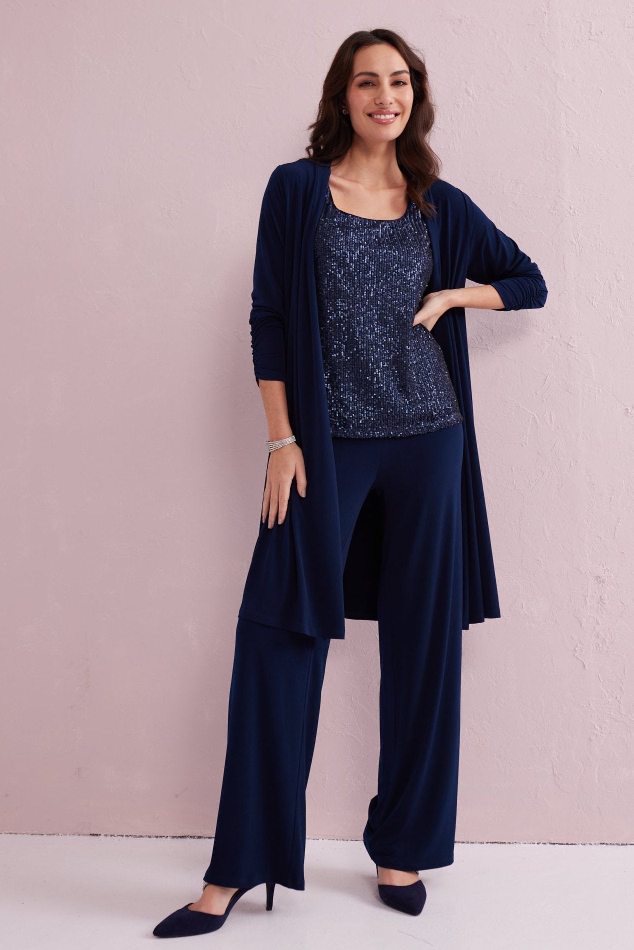 ESTELLE Navy 3pc co-ord trouser set.