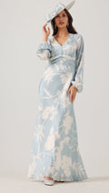 EVE Misty Blue Satin Bias Cut Maxi dress.