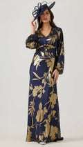 EVE Navy Gold Satin Bias Dress