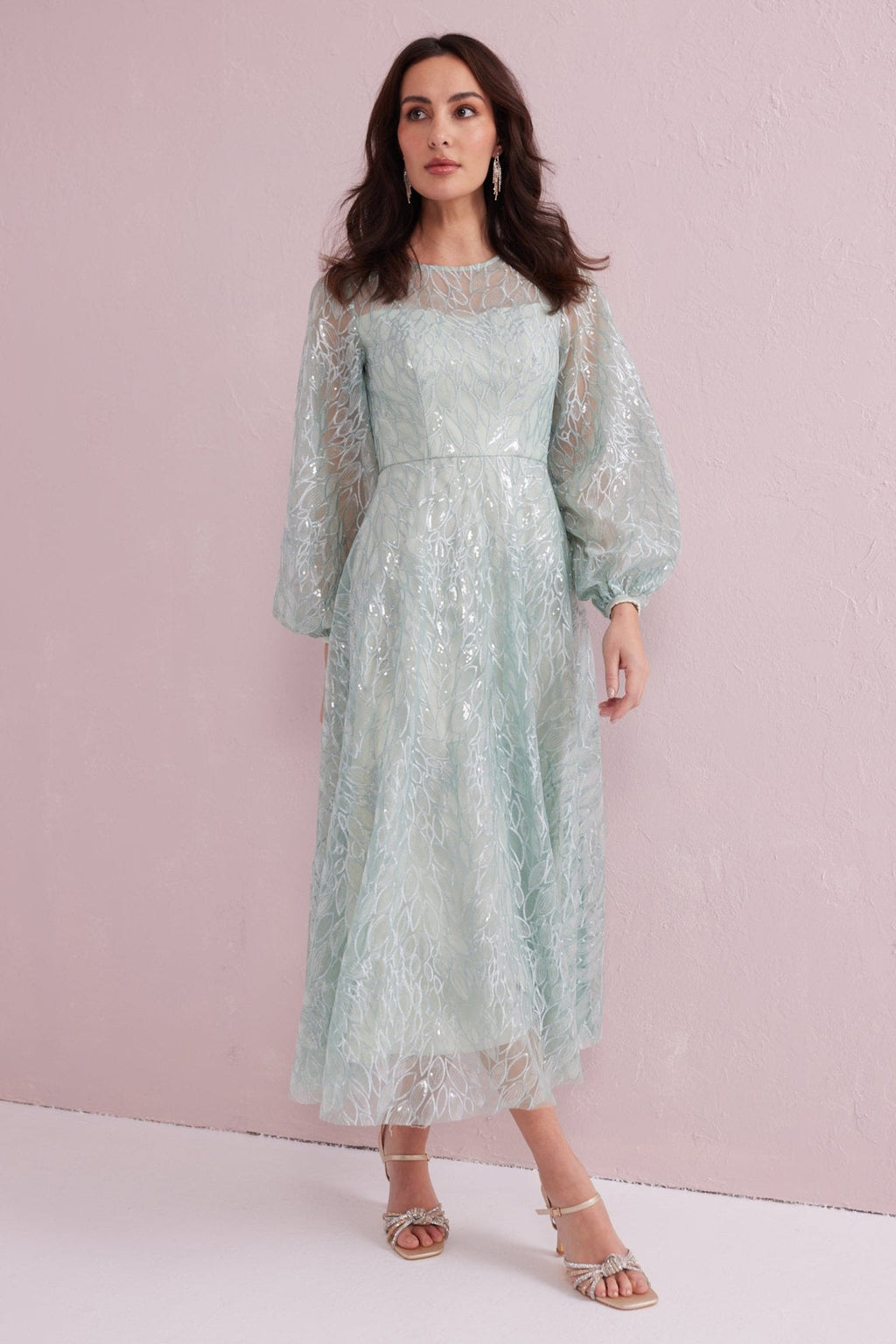 GRACE Mint Sequin and Embroidered Prom Dress.
