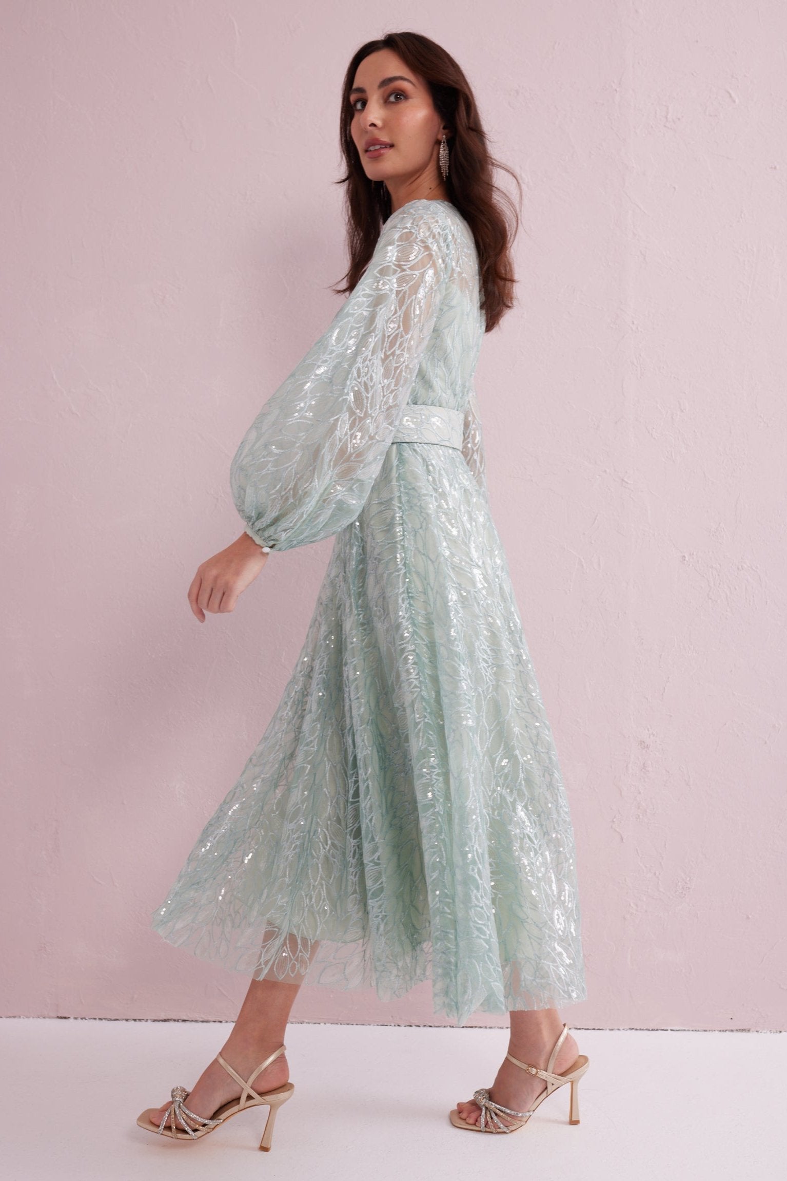 GRACE Mint Sequin and Embroidered Prom Dress.