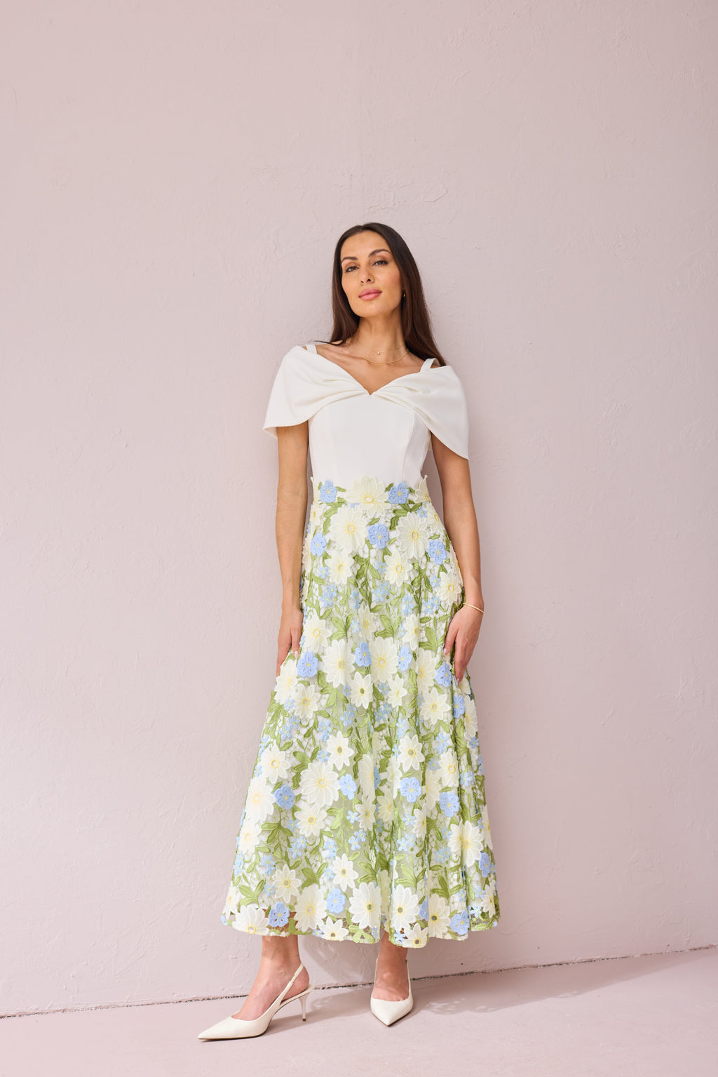 KATE Cream Lilac Embroidered Dress
