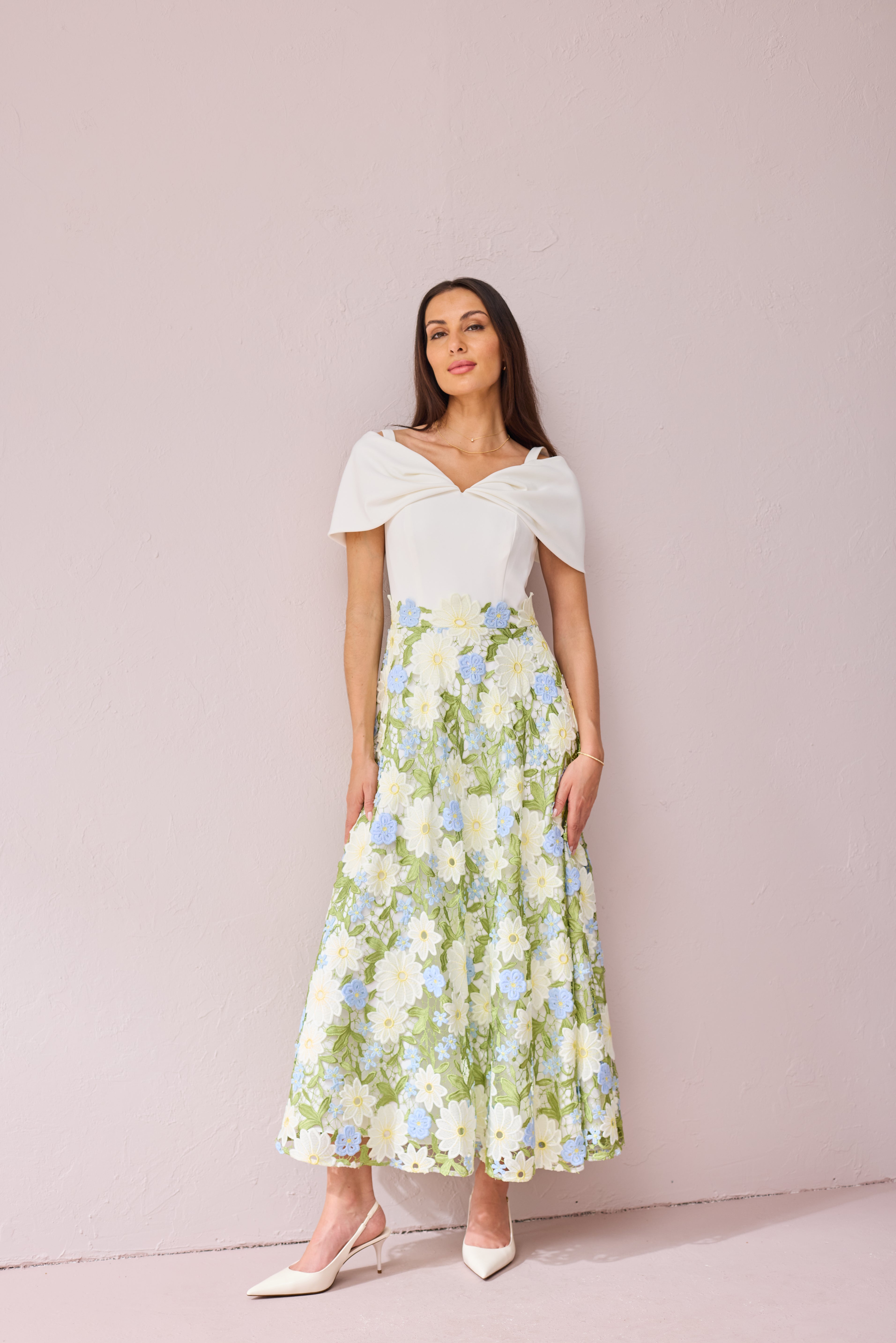 KATE Cream Lilac Embroidered Dress