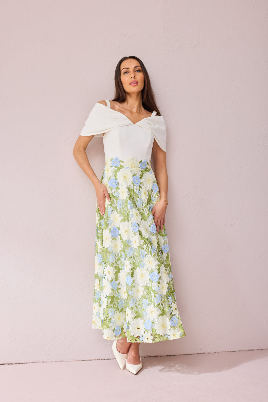KATE Cream Lilac Embroidered Dress