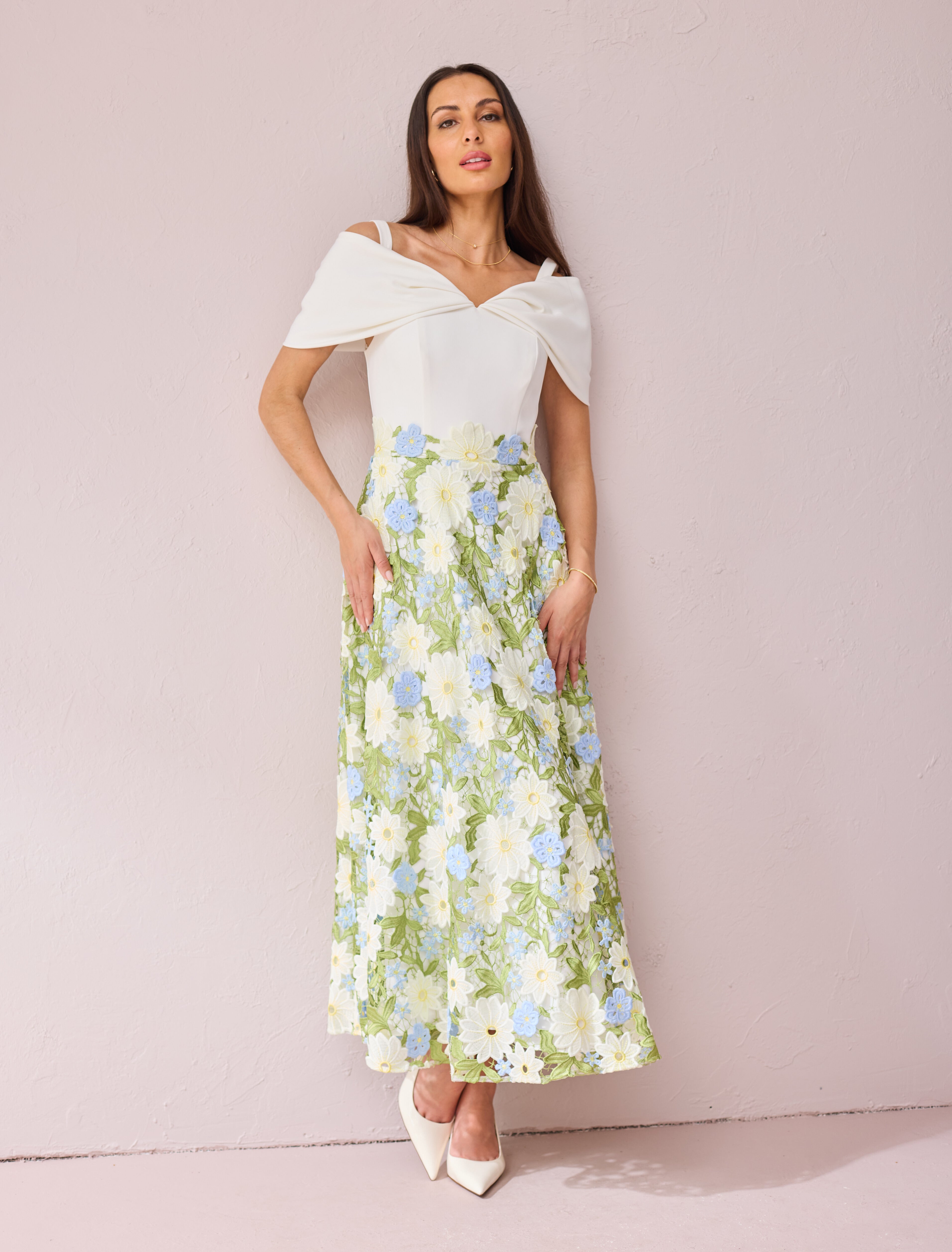 KATE Cream Lilac Embroidered Dress